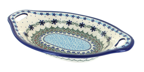Polish Pottery Winter Celebration Bread Tray with Handles