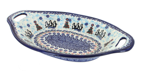 Arctic Holidays Bread Tray with Handles Polish Pottery