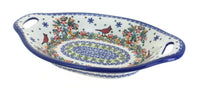 Polish Pottery Winter Cardinal Bread Tray with Handles
