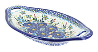 Polish Pottery Garden of Blue Bread Tray with Handles