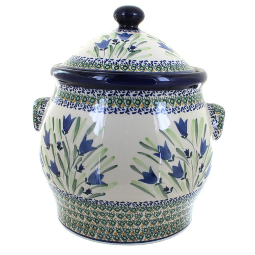 Polish Pottery Blue Tulip Cookie Jar