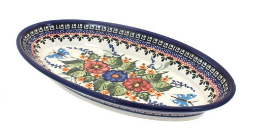 Polish Pottery Floral Butterfly Small Oval Platter