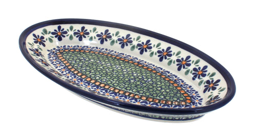 Polish Pottery Mosaic Flower Small Oval Platter