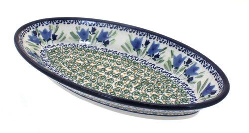 Polish Pottery Blue Tulip Small Oval Platter