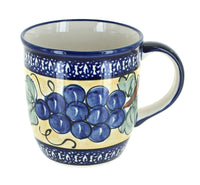 Polish Pottery Grapes Plain Coffee Mug with Cobalt Trim