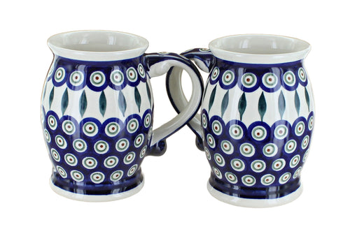 Polish Pottery Peacock Beer Mug Set