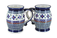 Polish Pottery Mosaic Flower Beer Mug Set