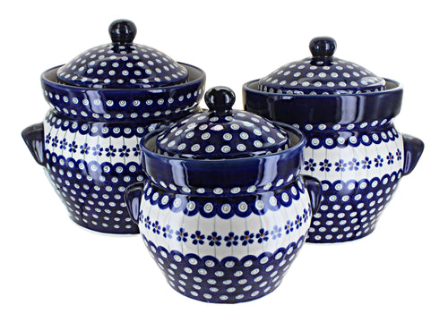 Polish Pottery Flowering Peacock Large Canister Set