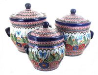 Polish Pottery Floral Butterfly Large Canister Set