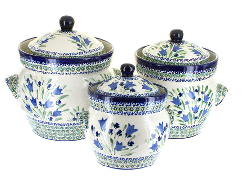 Polish Pottery Blue Tulip Large Canister Set