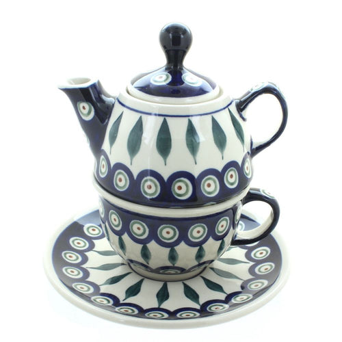 Peacock Individual Teapot & Cup Polish Pottery