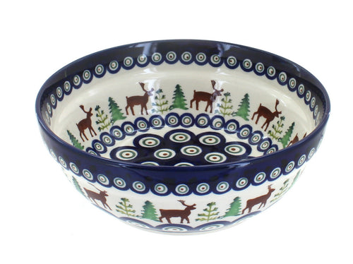 Polish Pottery Reindeer Pine Cereal/Soup Bowl
