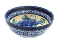 Polish Pottery Grapes Cereal/Soup Bowl w/ Cobalt Rim