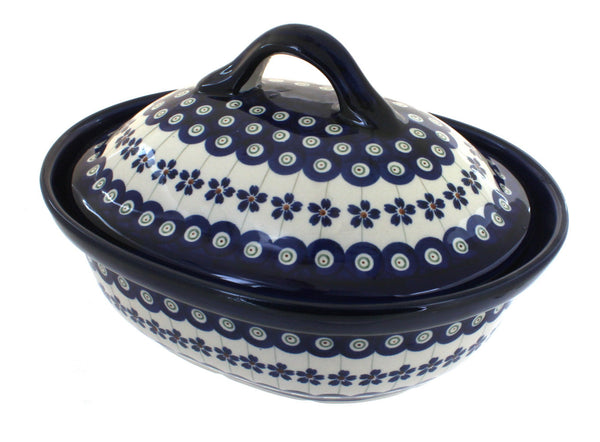 Flowering Peacock Small Oval Baker with Lid