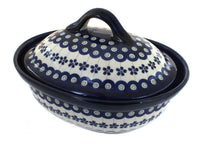 Polish Pottery Flowering Peacock Small Oval Baker with Lid