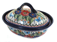 Polish Pottery Floral Butterfly Small Oval Baker with Lid