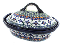 Polish Pottery Mosaic Flower Roaster with Lid