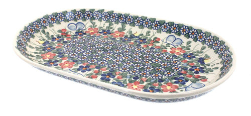 Polish Pottery Garden Butterfly Large Oval Dish