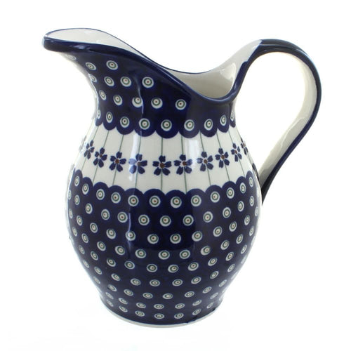 Polish Pottery Flowering Peacock Pitcher