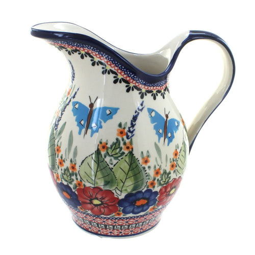 Polish Pottery Floral Butterfly Pitcher