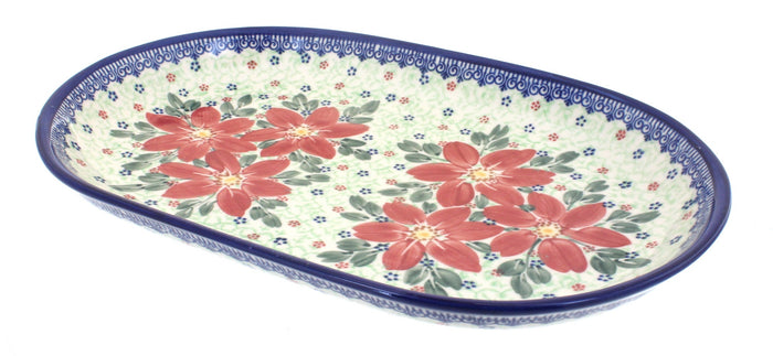 Polish Pottery Poinsettia Large Oval Dish