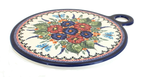 Polish Pottery Floral Butterfly Round Cutting Board
