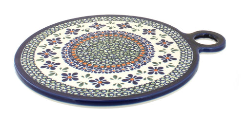 Polish Pottery Mosaic Flower Round Cutting Board