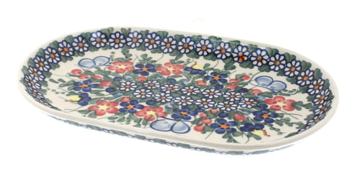Polish Pottery Garden Butterfly Small Oval Dish