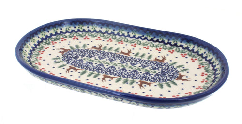 Polish Pottery Reindeer Delight Small Oval Dish