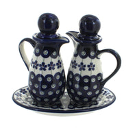 Polish Pottery Flowering Peacock Oil & Vinegar Set