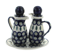 Polish Pottery Peacock Oil & Vinegar Set