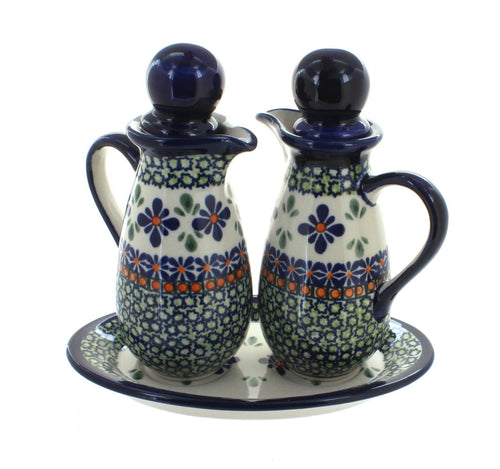 Polish Pottery Mosaic Flower Oil & Vinegar Set