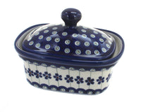 Polish Pottery Flowering Peacock Butter Tub
