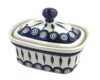 Polish Pottery Peacock Butter Tub
