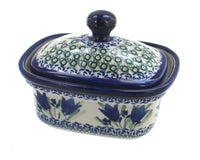 Polish Pottery Blue Tulip Butter Tub