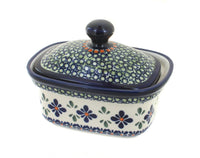 Polish Pottery Mosaic Flower Butter Tub