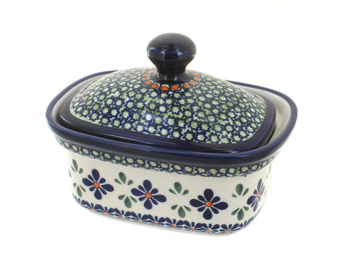Polish Pottery Mosaic Flower Butter Tub