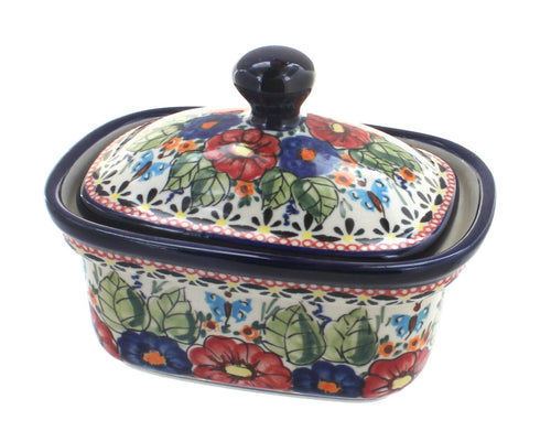 Polish Pottery Floral Butterfly Butter Tub