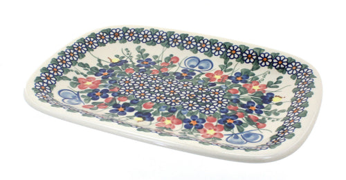 Polish Pottery Garden Butterfly Small Rectangular Serving Platter