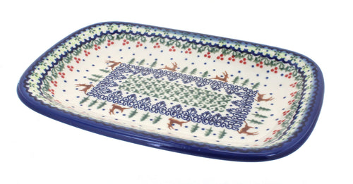 Polish Pottery Reindeer Delight Small Rectangular Serving Platter