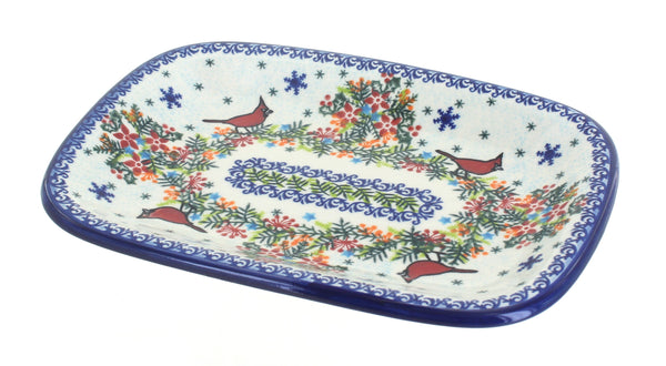 Winter Cardinal Small Rectangular Serving Platter
