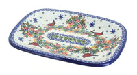 Polish Pottery Winter Cardinal Small Rectangular Serving Platter