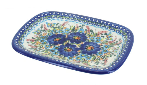 Polish Pottery Garden of Blue Small Rectangular Serving Platter