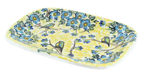Polish Pottery Bluebird Garden Small Rectangular Serving Platter