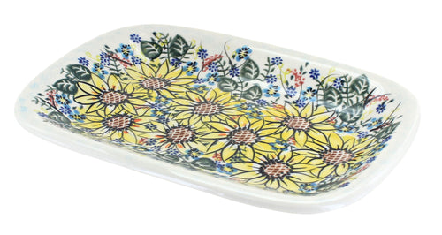 Polish Pottery Sunflower Maze Small Rectangular Serving Platter