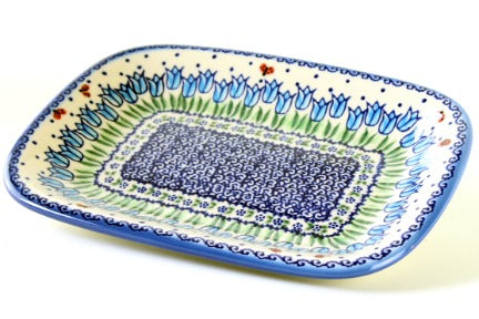 Garden Tulip Small Rectangular Serving Platter Polish Pottery