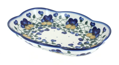 Polish Pottery Pansies Scallop Dish