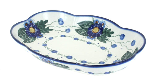 Polish Pottery Forget Me Not Scallop Dish