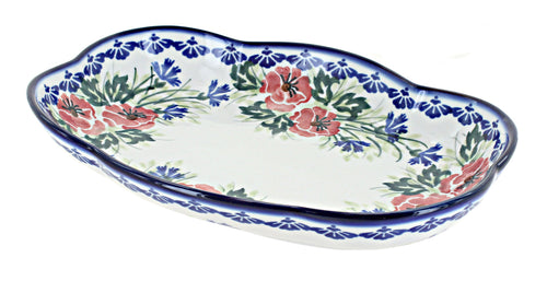 Polish Pottery Cherry Red Bouquet Scallop Dish
