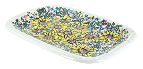 Polish Pottery Sunflower Maze Medium Rectangular Serving Platter